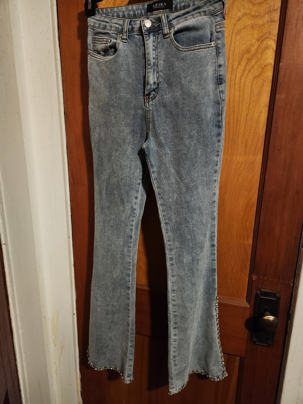 AKIRA Light Wash Wide Leg Jeans with Studded Hem - Picture 5 of 5